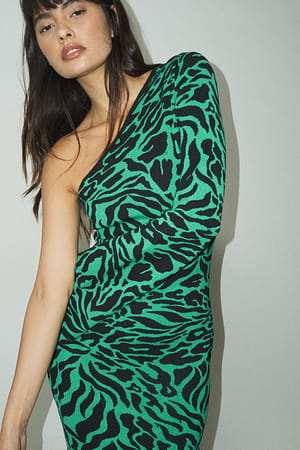 Green/Black One Shoulder Knitted Midi Dress