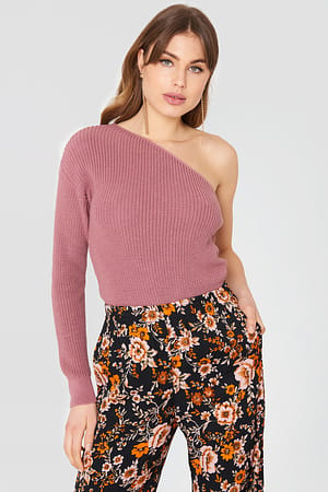 Purple Rose NA-KD One Shoulder Oversize Knitted Sweater