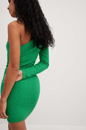 Green One Shoulder Pattern Knitted Mini Dress
