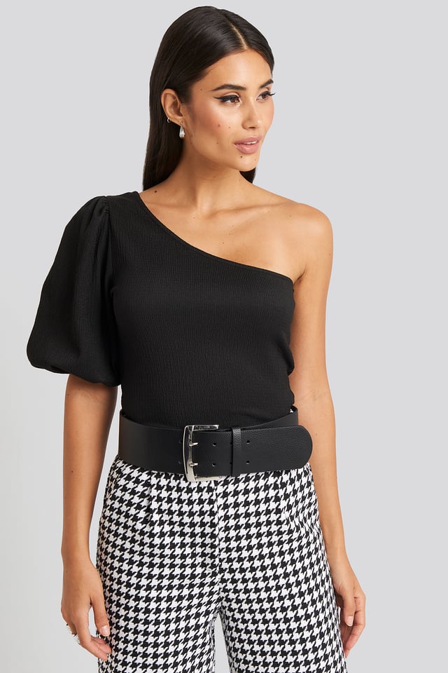 One Shoulder Puff Sleeve Top Black