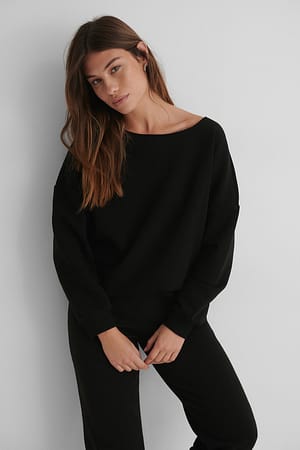 Black One Shoulder Raw Edge Neck Sweater