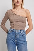Taupe One Shoulder Seam Detail Top