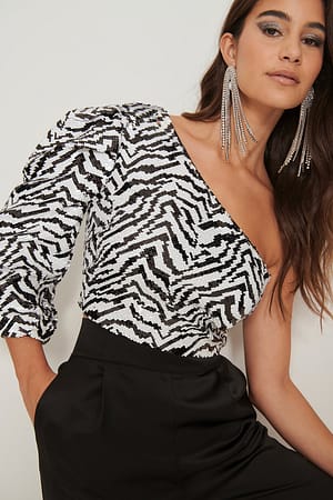 Zebra One Shoulder Sequin Top