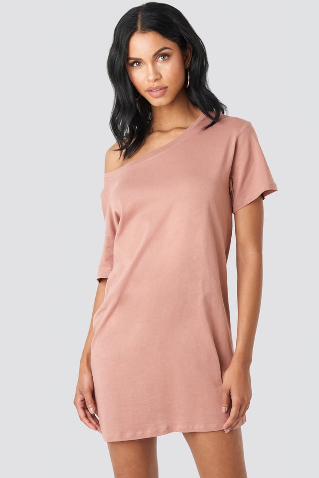One Shoulder T-shirt Dress Dusty Dark Pink