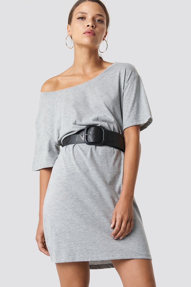 One Shoulder T-shirt Dress Grey Melange