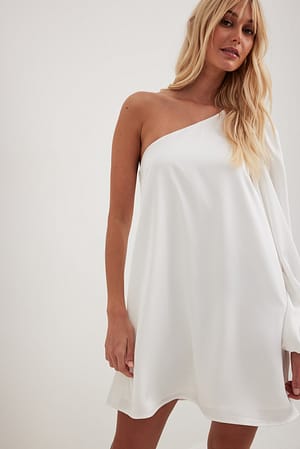 White One Sleeve Flowy Mini Dress