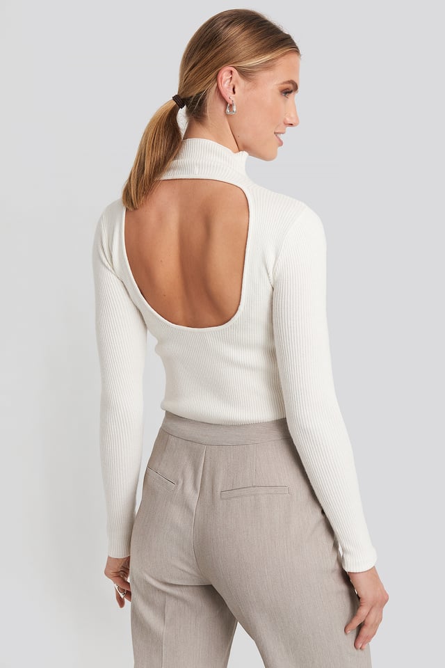 Open Back High Neck Knitted Sweater Offwhite