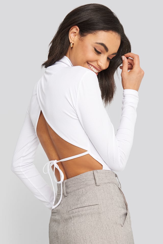 Open Back Highneck Bodysuit Offwhite