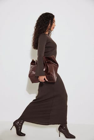 Brown Gebreide maxi-jurk met open rug