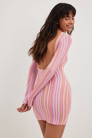 Stripe Stickad miniklänning med öppen rygg