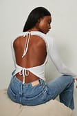 White Open Back Lace Detail Top
