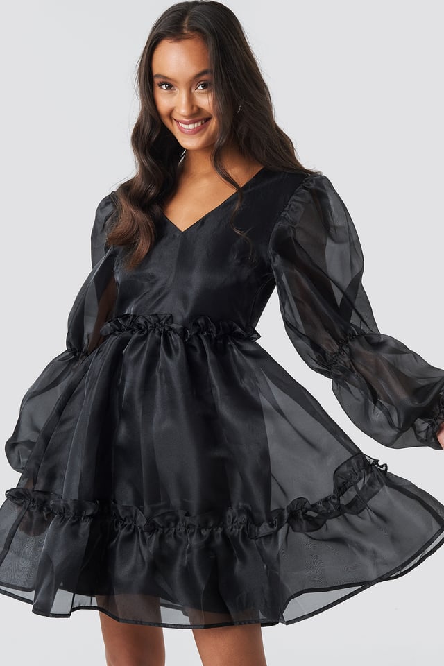 Open Back Organza Dress Black