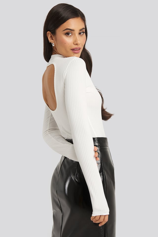 Open Back Ribbed Body White