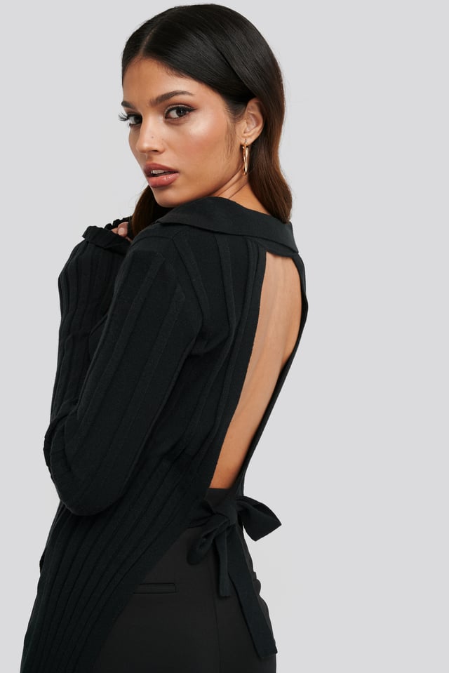 Open Back Ribbed Sweater Black
