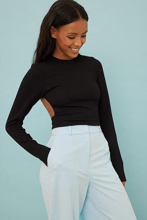 Black Open Back Ribbed Top