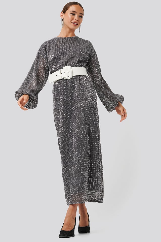 Open Back Sequin Dress Dark Grey