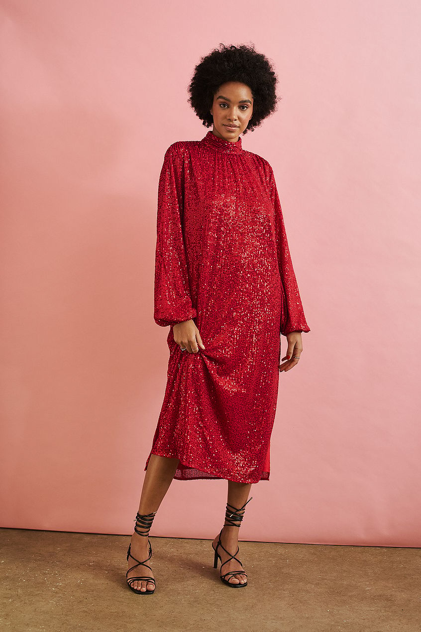 na-kd.com | Open Back Sequin Maxi Dress - Red