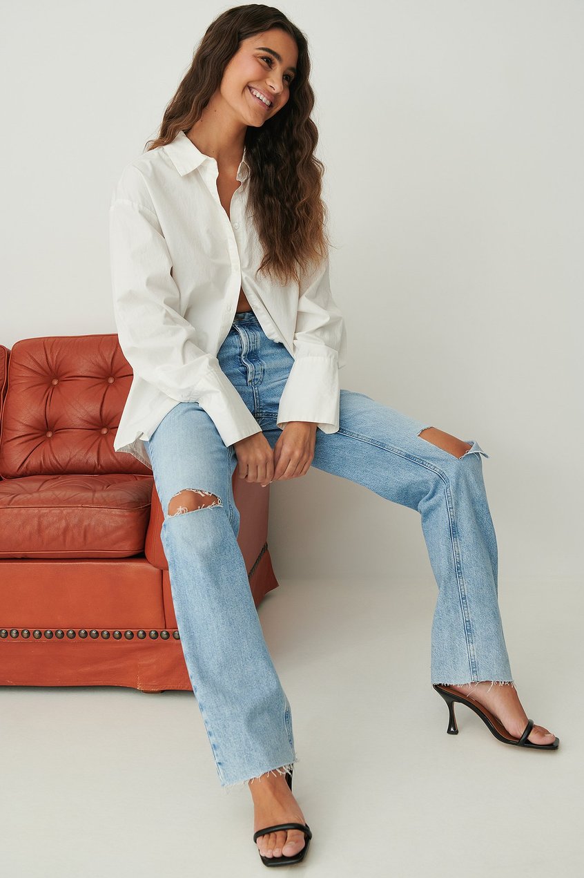 Jeans Reborn Collection | Gerade Jeans mit hoher Taille und zerrissenem Knie - AC99090