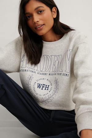 Grey Melange NA-KD Trend Organic Boxy Cropped Printed Sweatshirt