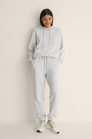 Light Grey Melange NA-KD Basic Brushed Drawstring Sweatpants