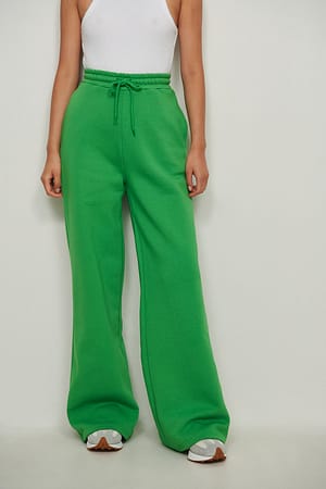 Green Pantalón de chándal recto de tejido cepillado