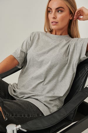 Grey Melange Luźny T-shirt z okrągłym dekoltem, z tkaniny organicznej