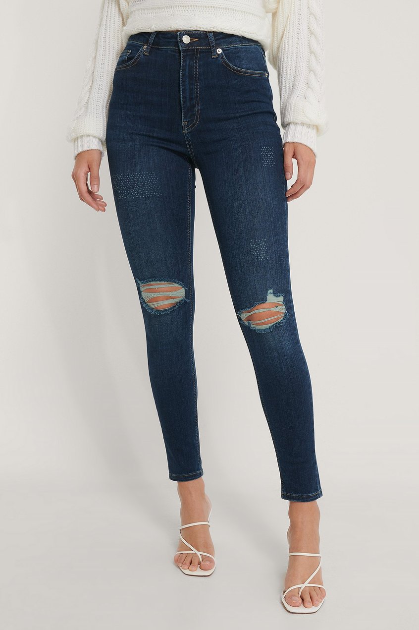 Jeans High Waisted Jeans | Organische Skinny Jeans mit hoher Taille Used-Look - LA51647
