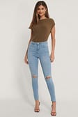 Light Blue Skinny Jeans mit hoher Taille Used-Look