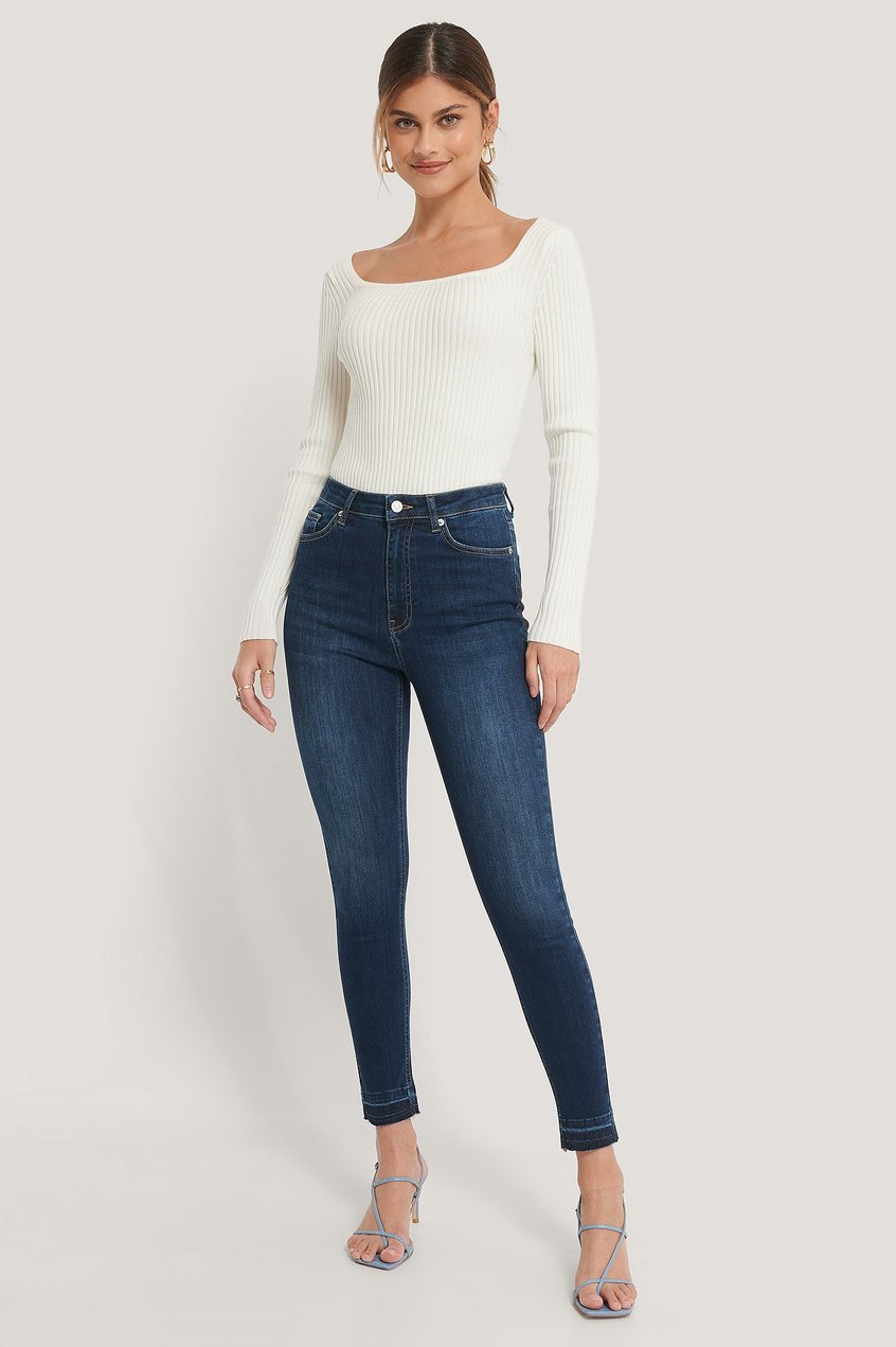 Jeans High Waisted Jeans | Organische Skinny Jeans mit offenem Saum und hoher Taille - NM58410