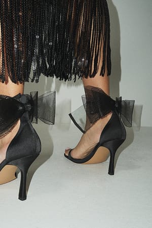 Black Organza Bow Strappy Heels