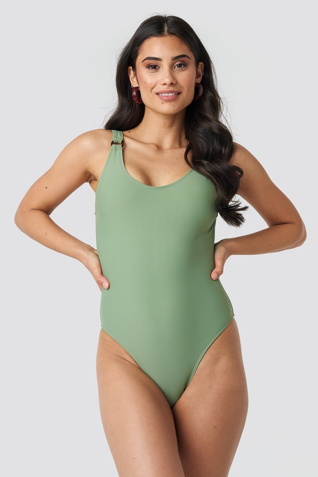 O-ring High Leg Swimsuit Khaki