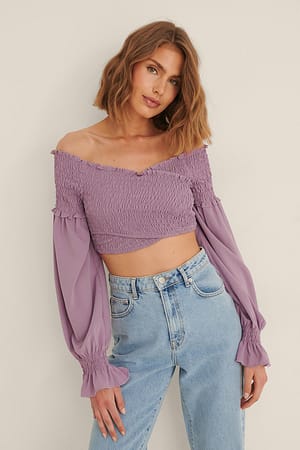 Lilac Overlap Smock Blouse