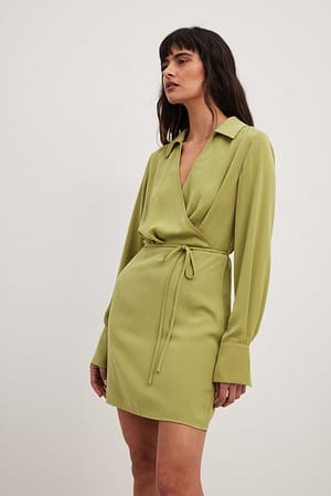 Olive Green Sukienka mini o fasonie kopertowym