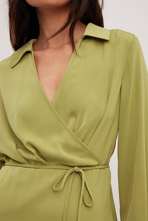 Olive Green Mini-jurk met overslag