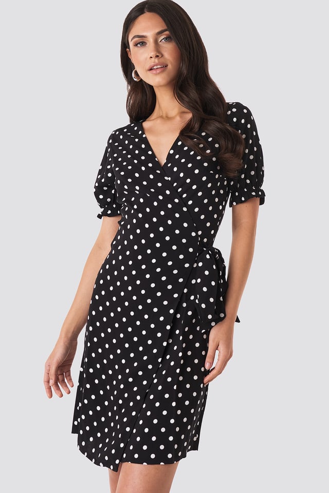 Overlap Dotted Dress Black
