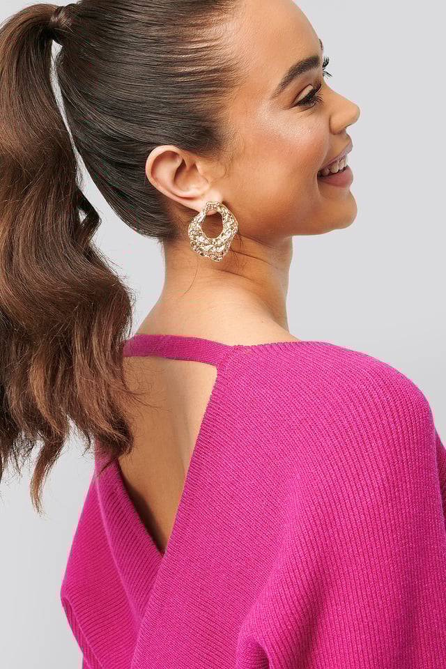 Overlap Flounce Knitted Sweater Fuchsia