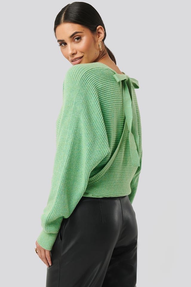 Overlap Knitted Tie Detail Sweater Green