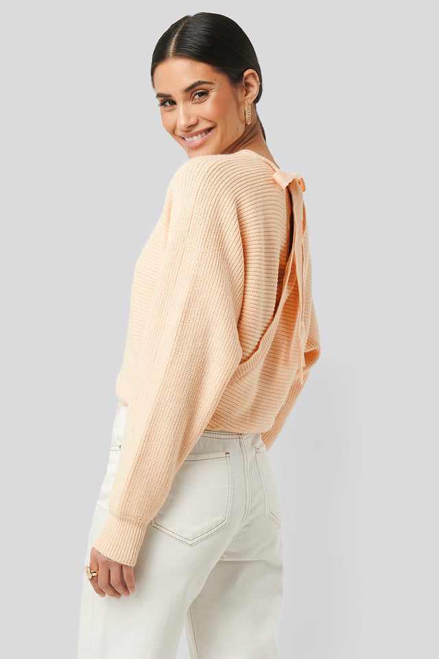 Overlap Knitted Tie Detail Sweater Offwhite