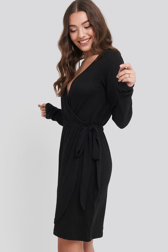 Overlap Light Knitted Dress Black