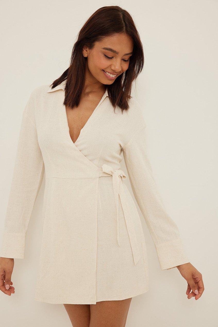 Robes Robes de plage | Robe mini portefeuille en lin - YC55673