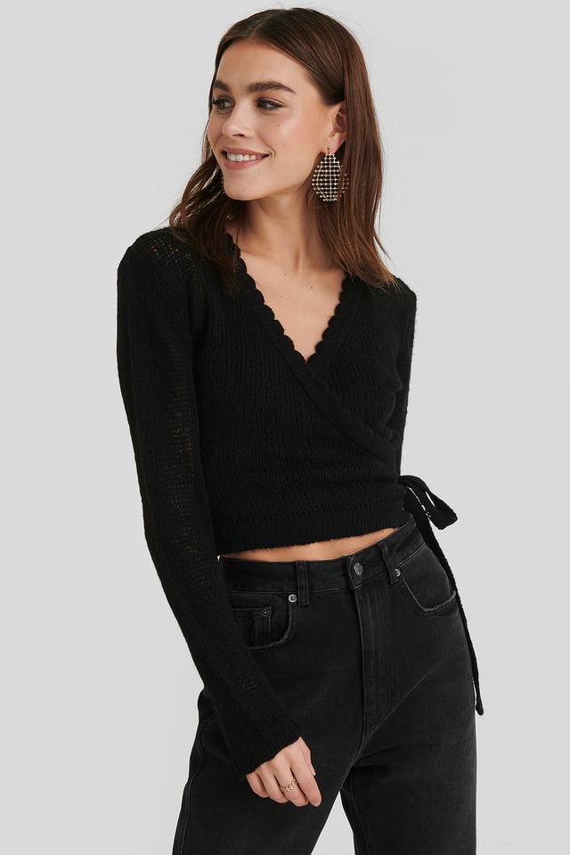 Overlap Rib Detail Knitted Sweater Black
