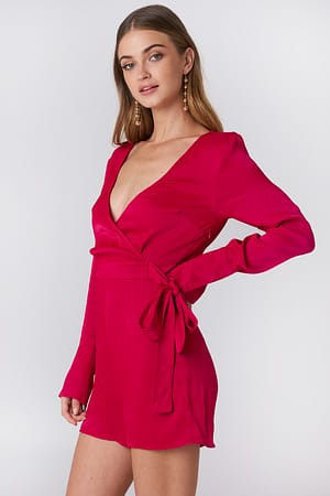Bright Red NA-KD Overlap Satin Playsuit