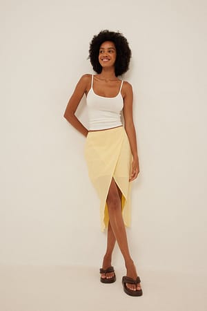 Light Yellow Miękka bawełniana spódnica w kopertowym stylu