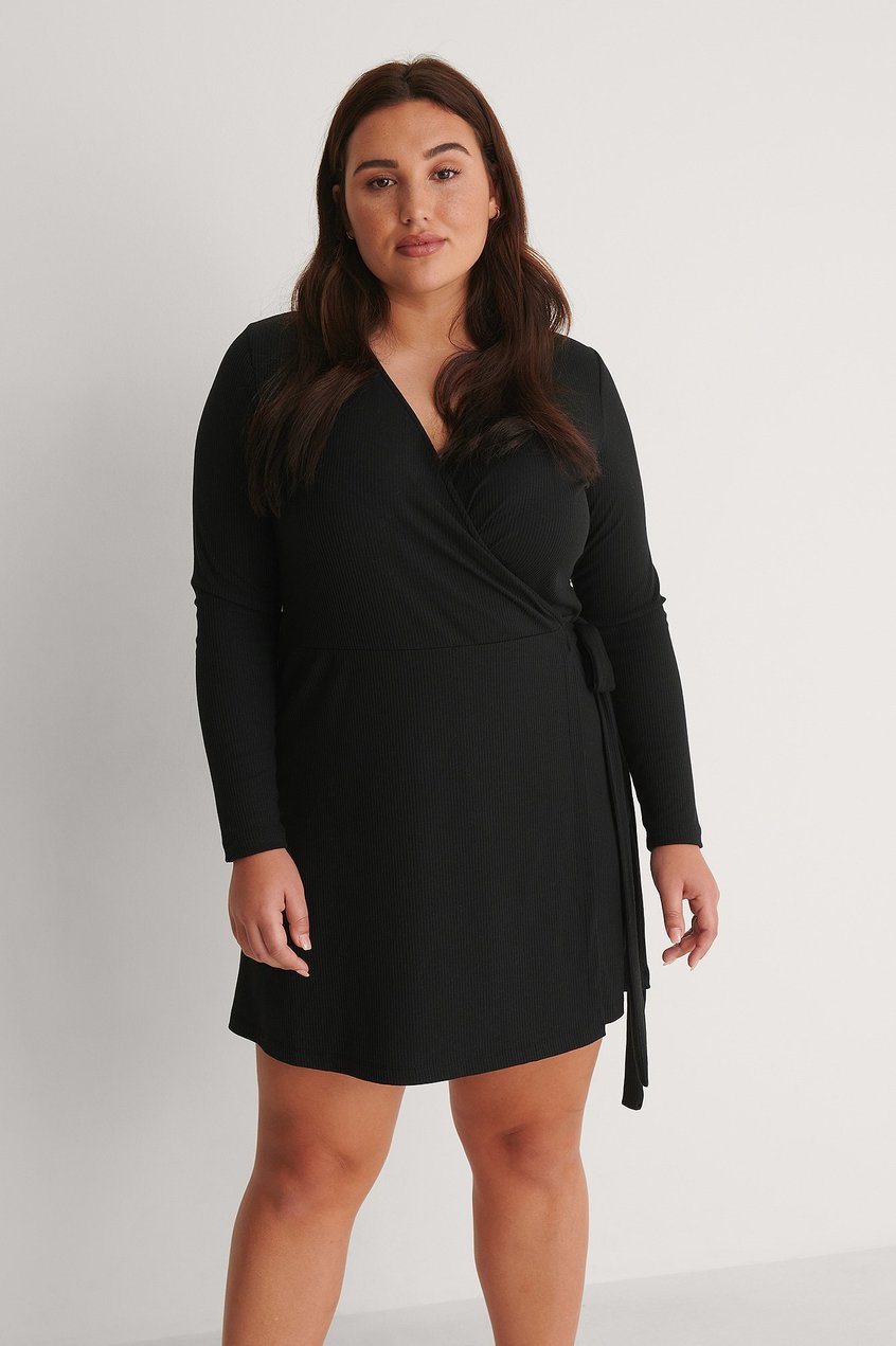 Grande taille La petite robe noir | Robe Cache-Coeur Noué À La Taille - XX48847