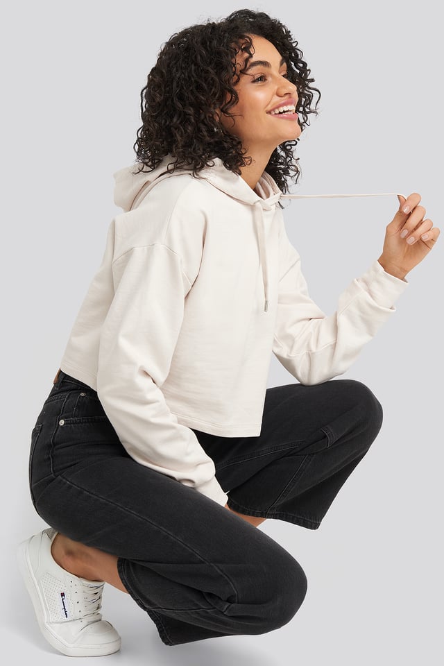 Oversized Cropped Hoodie White Sand