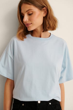 Light Blue Oversized T-shirt met 3/4 mouwen