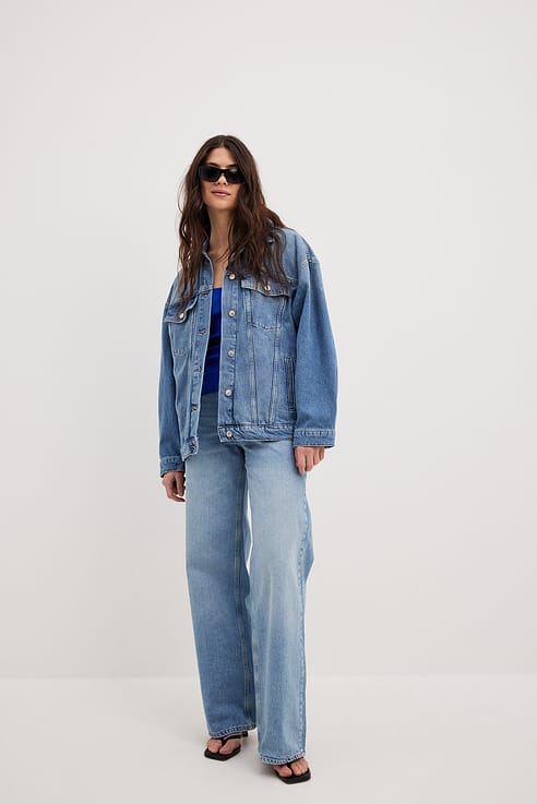 Oversized High-Waisted Denim Jeans - Blue main image 1