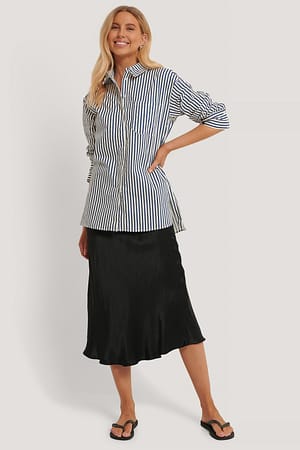 Blue Stripe Oversized Bomullsskjorte Med Lomme