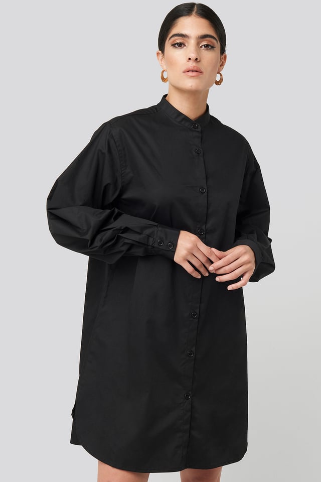 Oversized Cotton Shirt Dress Black