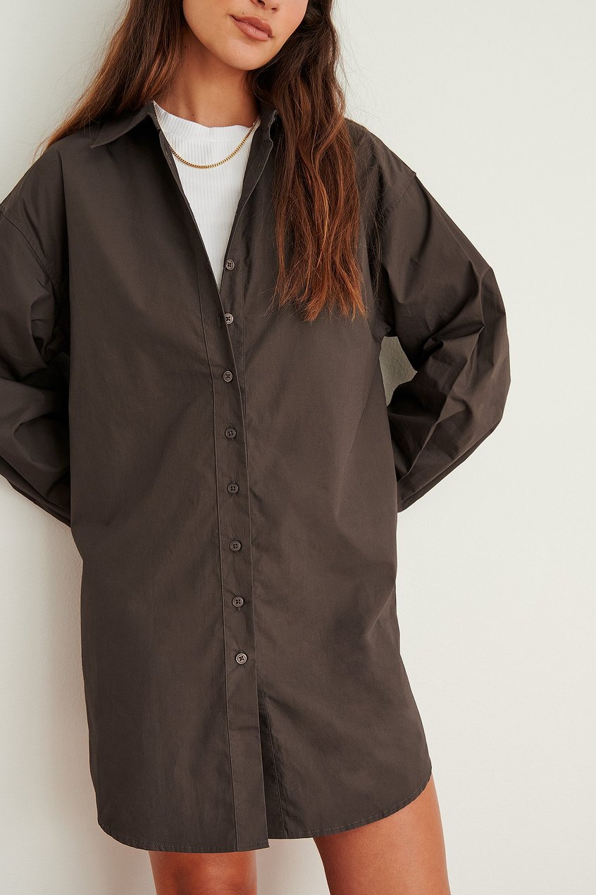 Kleider Langarm Kleider | Organisches Oversized Baumwollhemdkleid - SH11968